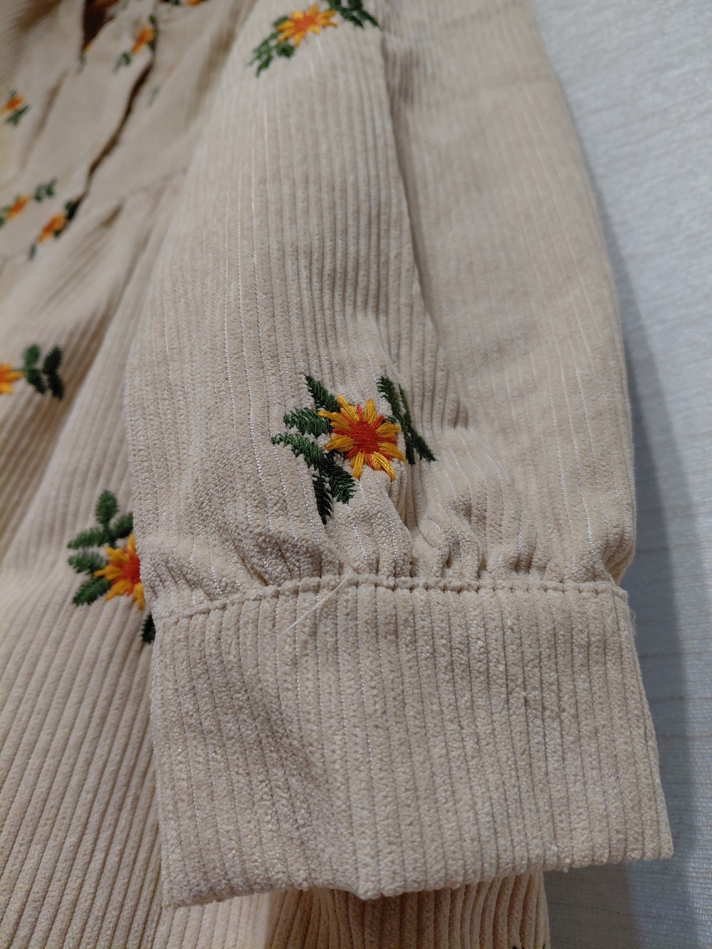 Listicle Cream Corduroy Floral Embroidered Mini Babydoll Dress Size Small - Picture 2 of 9